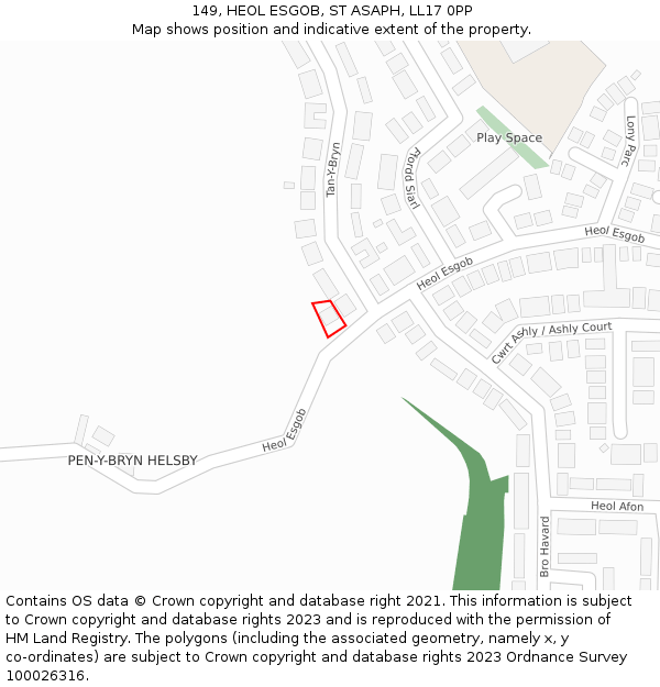 149, HEOL ESGOB, ST ASAPH, LL17 0PP: Location map and indicative extent of plot