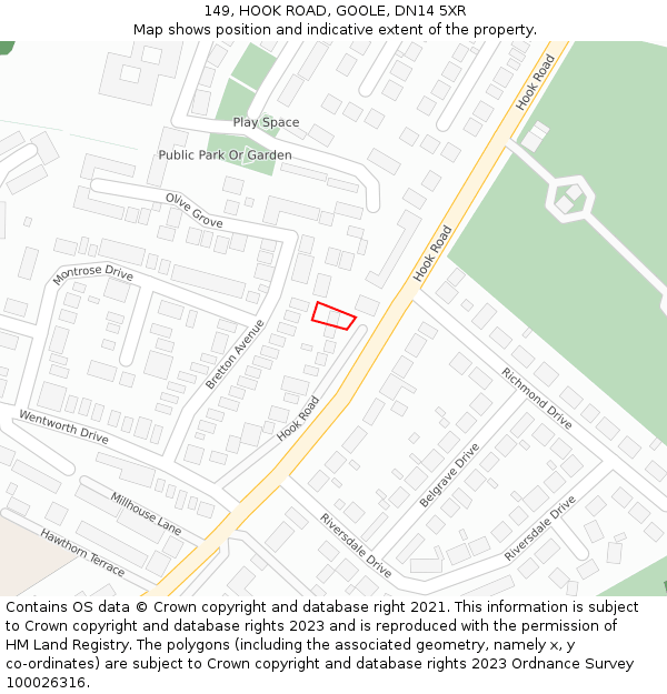 149, HOOK ROAD, GOOLE, DN14 5XR: Location map and indicative extent of plot