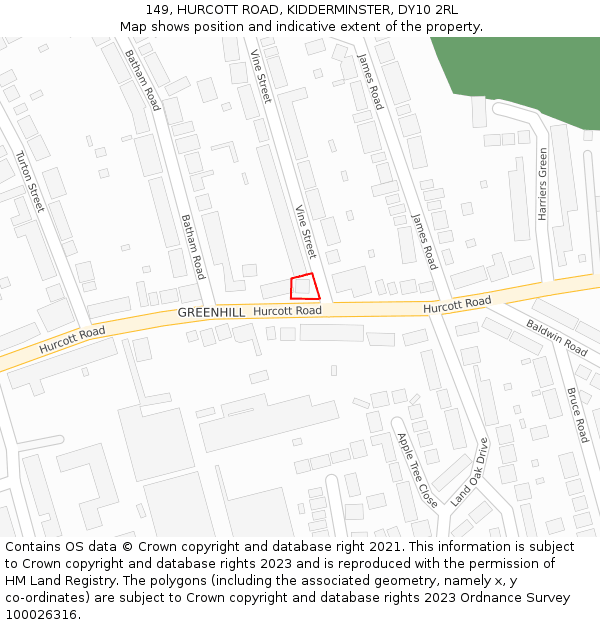 149, HURCOTT ROAD, KIDDERMINSTER, DY10 2RL: Location map and indicative extent of plot