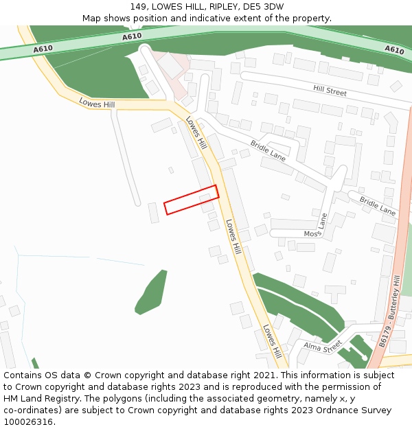 149, LOWES HILL, RIPLEY, DE5 3DW: Location map and indicative extent of plot
