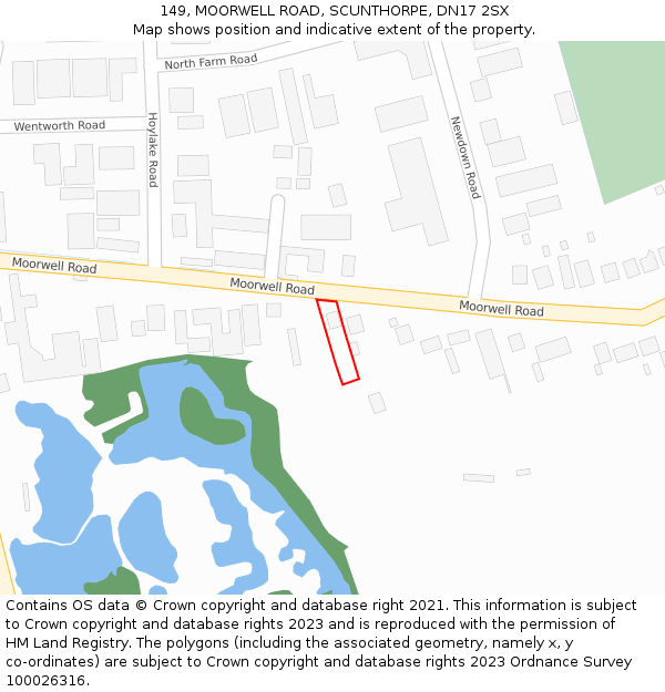 149, MOORWELL ROAD, SCUNTHORPE, DN17 2SX: Location map and indicative extent of plot