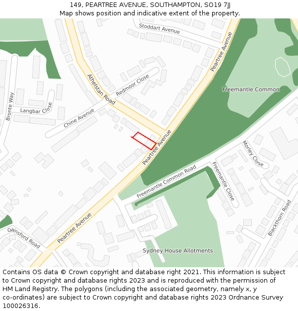 149, PEARTREE AVENUE, SOUTHAMPTON, SO19 7JJ: Location map and indicative extent of plot