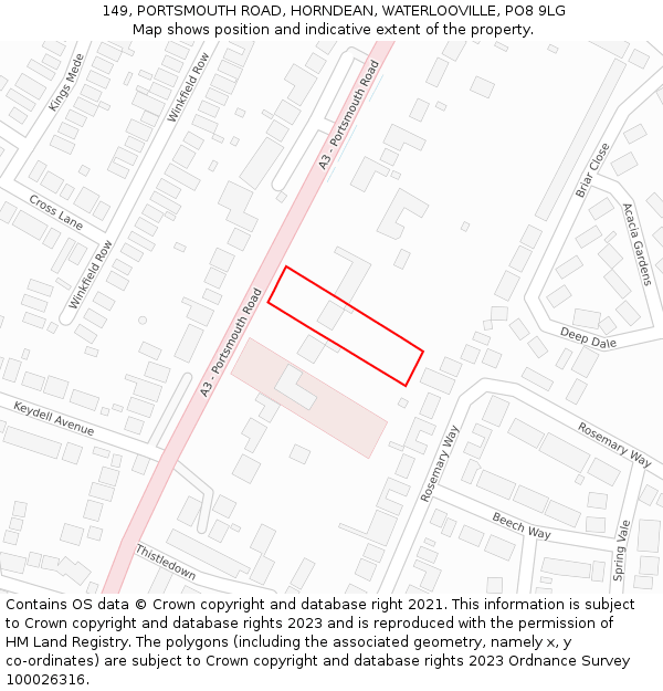 149, PORTSMOUTH ROAD, HORNDEAN, WATERLOOVILLE, PO8 9LG: Location map and indicative extent of plot