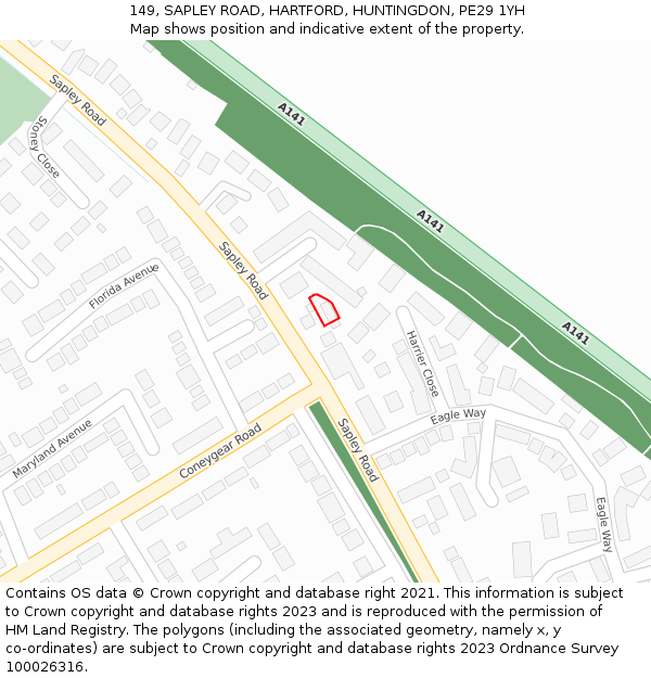 149, SAPLEY ROAD, HARTFORD, HUNTINGDON, PE29 1YH: Location map and indicative extent of plot