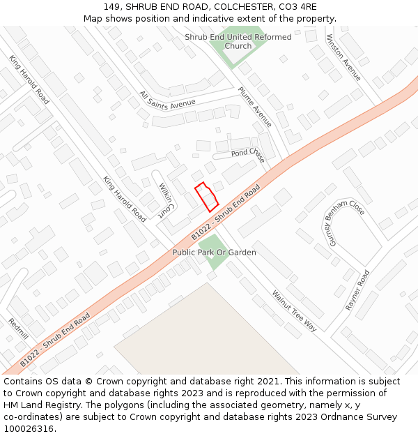149, SHRUB END ROAD, COLCHESTER, CO3 4RE: Location map and indicative extent of plot