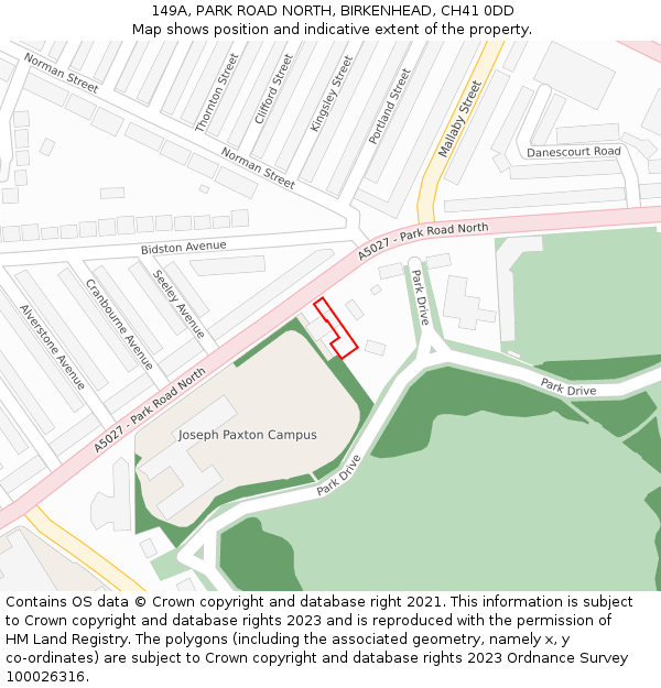 149A, PARK ROAD NORTH, BIRKENHEAD, CH41 0DD: Location map and indicative extent of plot