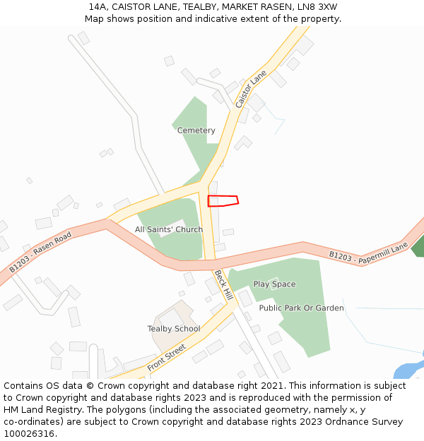 14A, CAISTOR LANE, TEALBY, MARKET RASEN, LN8 3XW: Location map and indicative extent of plot