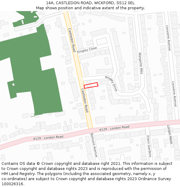 14A, CASTLEDON ROAD, WICKFORD, SS12 0EL: Location map and indicative extent of plot