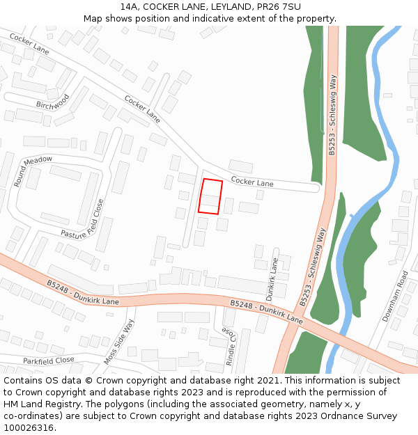 14A, COCKER LANE, LEYLAND, PR26 7SU: Location map and indicative extent of plot