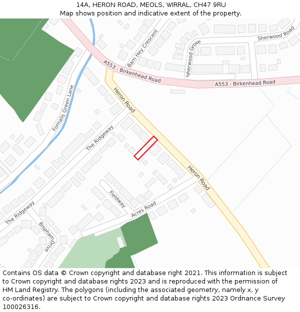 14A, HERON ROAD, MEOLS, WIRRAL, CH47 9RU: Location map and indicative extent of plot