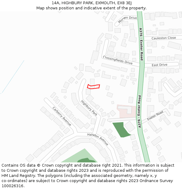 14A, HIGHBURY PARK, EXMOUTH, EX8 3EJ: Location map and indicative extent of plot