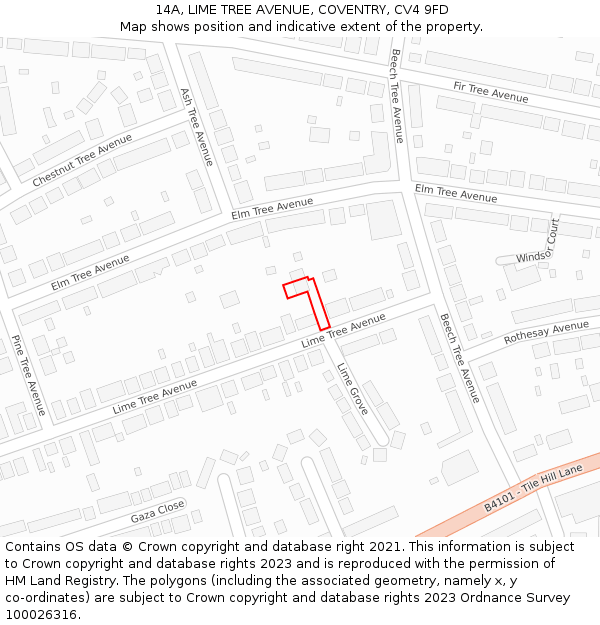 14A, LIME TREE AVENUE, COVENTRY, CV4 9FD: Location map and indicative extent of plot