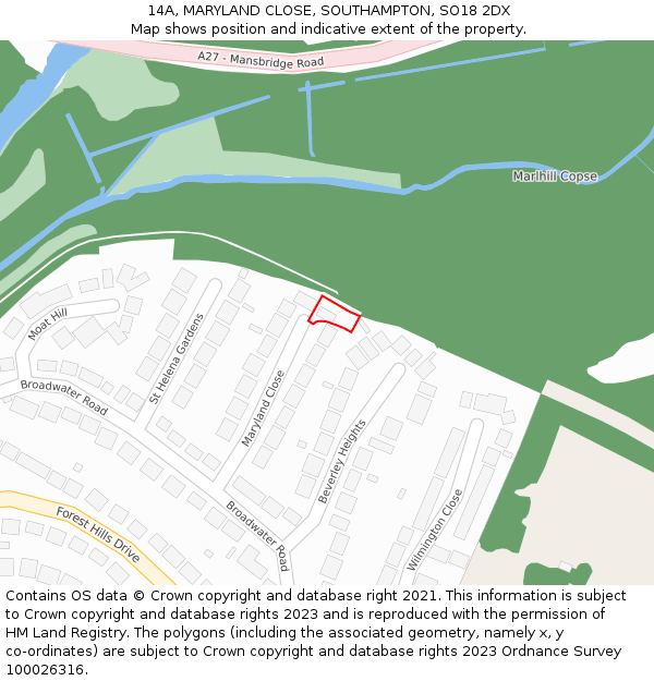 14A, MARYLAND CLOSE, SOUTHAMPTON, SO18 2DX: Location map and indicative extent of plot