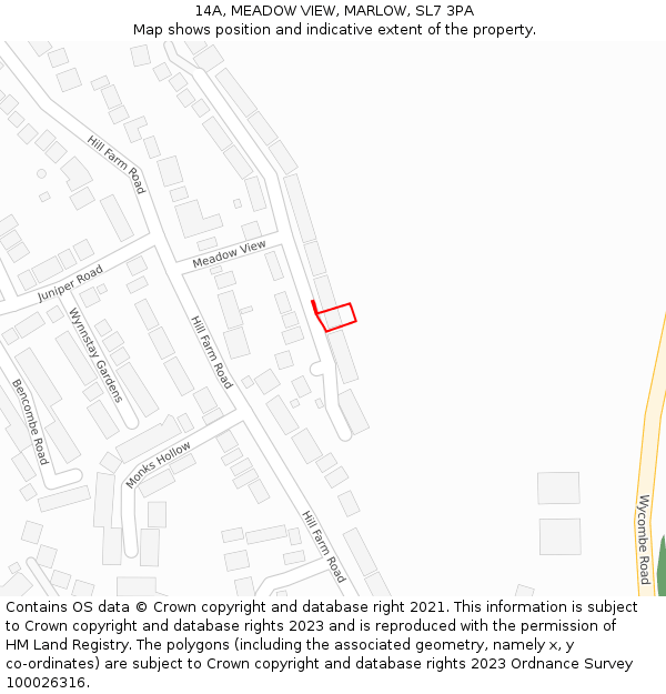 14A, MEADOW VIEW, MARLOW, SL7 3PA: Location map and indicative extent of plot