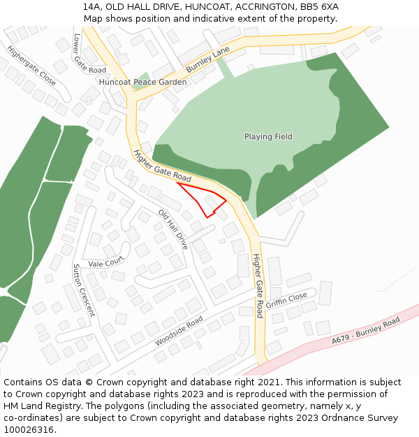 14A, OLD HALL DRIVE, HUNCOAT, ACCRINGTON, BB5 6XA: Location map and indicative extent of plot