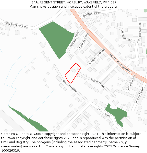 14A, REGENT STREET, HORBURY, WAKEFIELD, WF4 6EP: Location map and indicative extent of plot