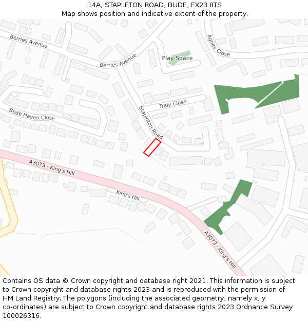 14A, STAPLETON ROAD, BUDE, EX23 8TS: Location map and indicative extent of plot
