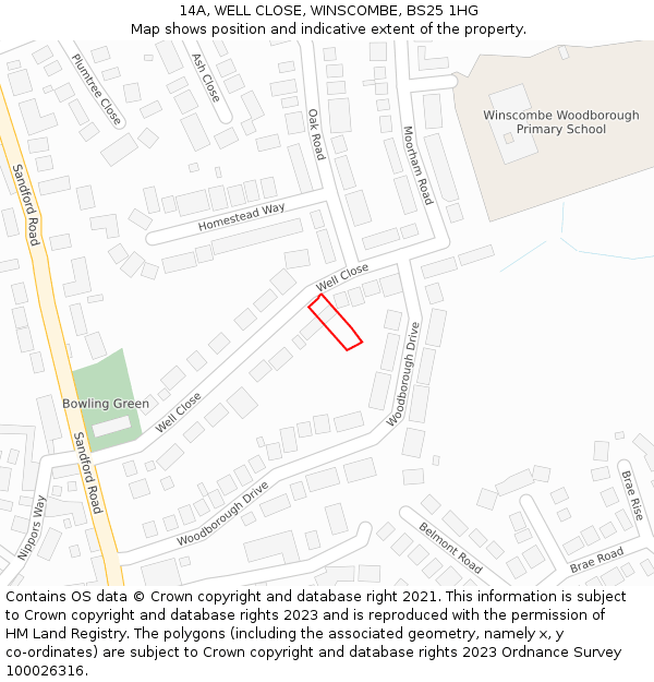 14A, WELL CLOSE, WINSCOMBE, BS25 1HG: Location map and indicative extent of plot