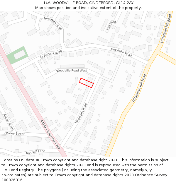 14A, WOODVILLE ROAD, CINDERFORD, GL14 2AY: Location map and indicative extent of plot