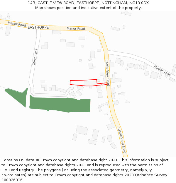 14B, CASTLE VIEW ROAD, EASTHORPE, NOTTINGHAM, NG13 0DX: Location map and indicative extent of plot