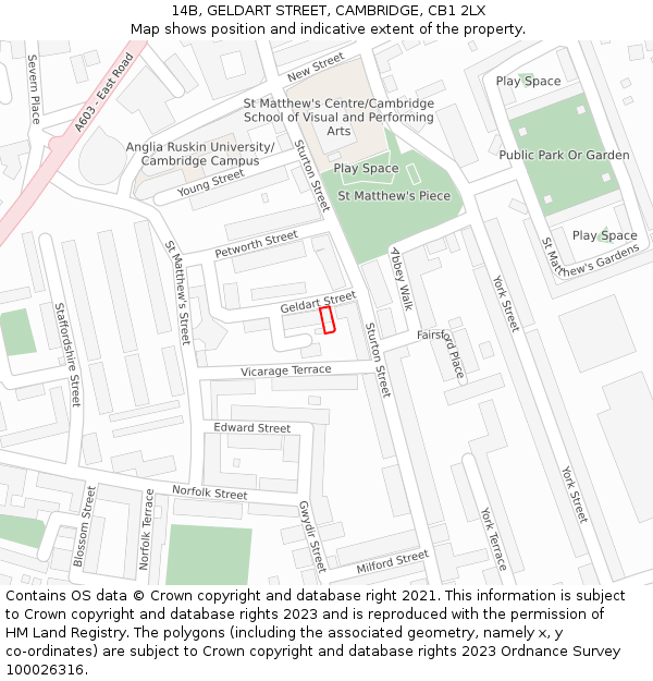 14B, GELDART STREET, CAMBRIDGE, CB1 2LX: Location map and indicative extent of plot