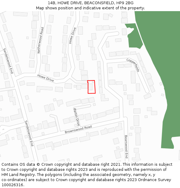 14B, HOWE DRIVE, BEACONSFIELD, HP9 2BG: Location map and indicative extent of plot