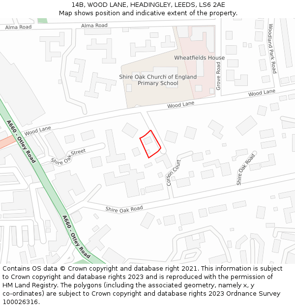 14B, WOOD LANE, HEADINGLEY, LEEDS, LS6 2AE: Location map and indicative extent of plot