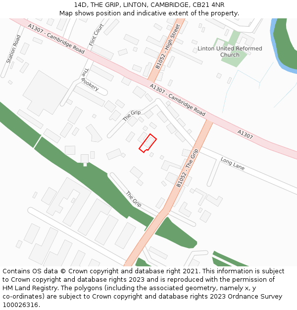 14D, THE GRIP, LINTON, CAMBRIDGE, CB21 4NR: Location map and indicative extent of plot
