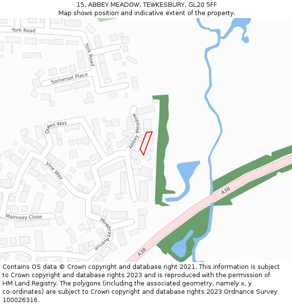 15, ABBEY MEADOW, TEWKESBURY, GL20 5FF: Location map and indicative extent of plot