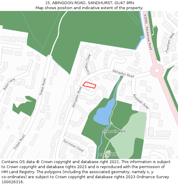 15, ABINGDON ROAD, SANDHURST, GU47 9RN: Location map and indicative extent of plot