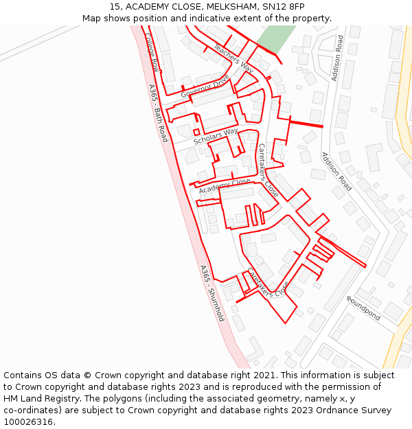 15, ACADEMY CLOSE, MELKSHAM, SN12 8FP: Location map and indicative extent of plot