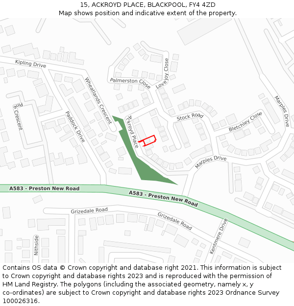 15, ACKROYD PLACE, BLACKPOOL, FY4 4ZD: Location map and indicative extent of plot