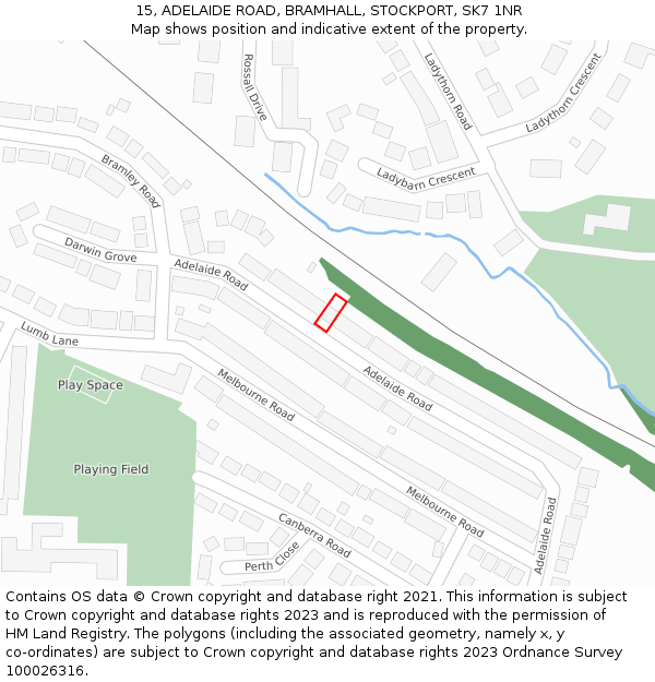 15, ADELAIDE ROAD, BRAMHALL, STOCKPORT, SK7 1NR: Location map and indicative extent of plot
