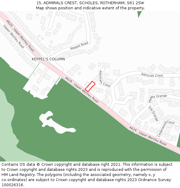 15, ADMIRALS CREST, SCHOLES, ROTHERHAM, S61 2SW: Location map and indicative extent of plot