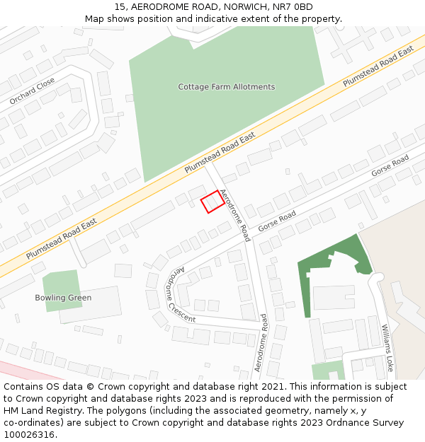 15, AERODROME ROAD, NORWICH, NR7 0BD: Location map and indicative extent of plot