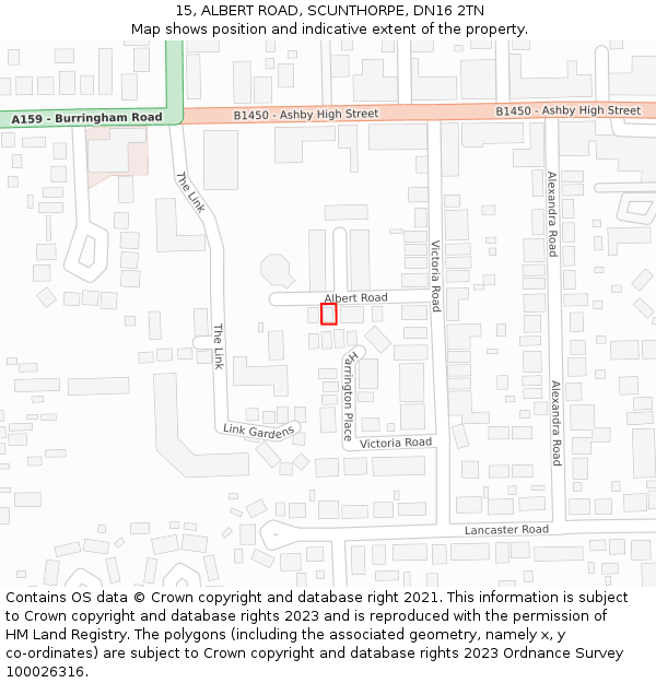 15, ALBERT ROAD, SCUNTHORPE, DN16 2TN: Location map and indicative extent of plot