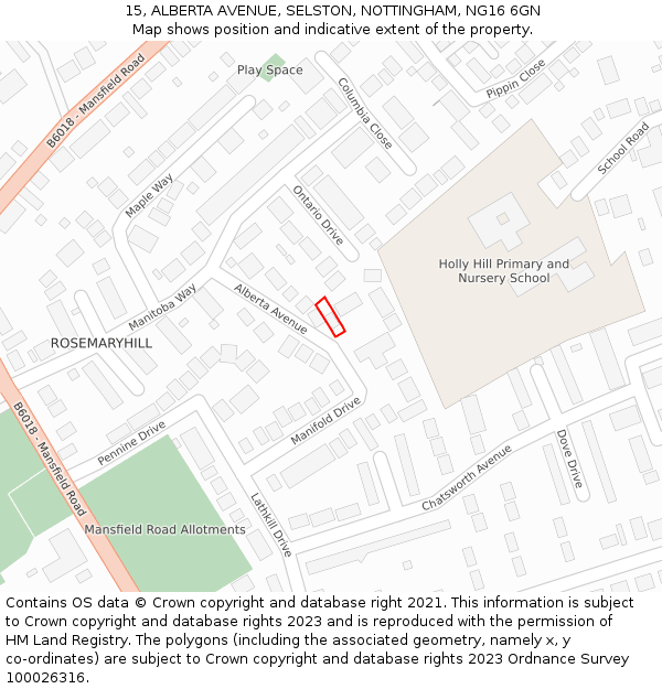 15, ALBERTA AVENUE, SELSTON, NOTTINGHAM, NG16 6GN: Location map and indicative extent of plot