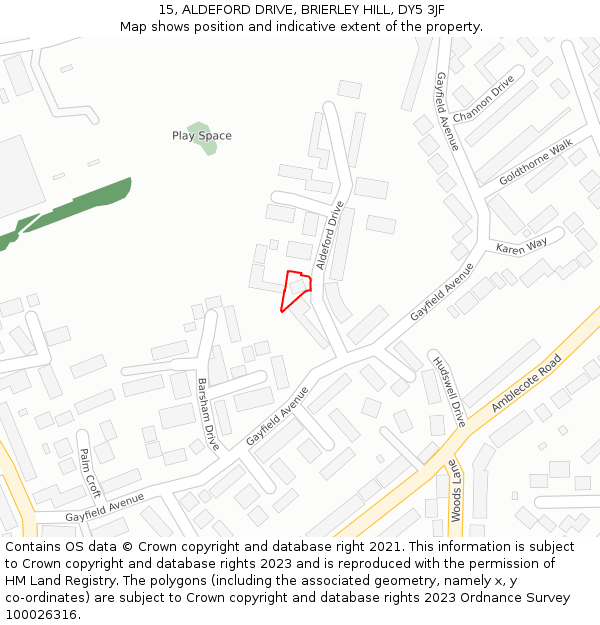 15, ALDEFORD DRIVE, BRIERLEY HILL, DY5 3JF: Location map and indicative extent of plot