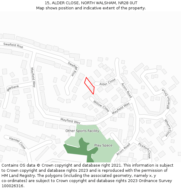 15, ALDER CLOSE, NORTH WALSHAM, NR28 0UT: Location map and indicative extent of plot