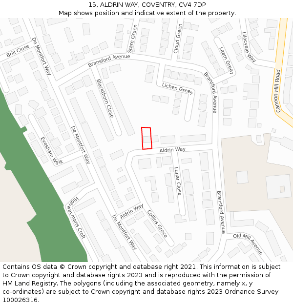 15, ALDRIN WAY, COVENTRY, CV4 7DP: Location map and indicative extent of plot