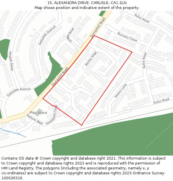 15, ALEXANDRA DRIVE, CARLISLE, CA1 2LN: Location map and indicative extent of plot