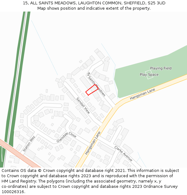 15, ALL SAINTS MEADOWS, LAUGHTON COMMON, SHEFFIELD, S25 3UD: Location map and indicative extent of plot