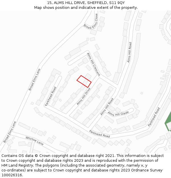 15, ALMS HILL DRIVE, SHEFFIELD, S11 9QY: Location map and indicative extent of plot