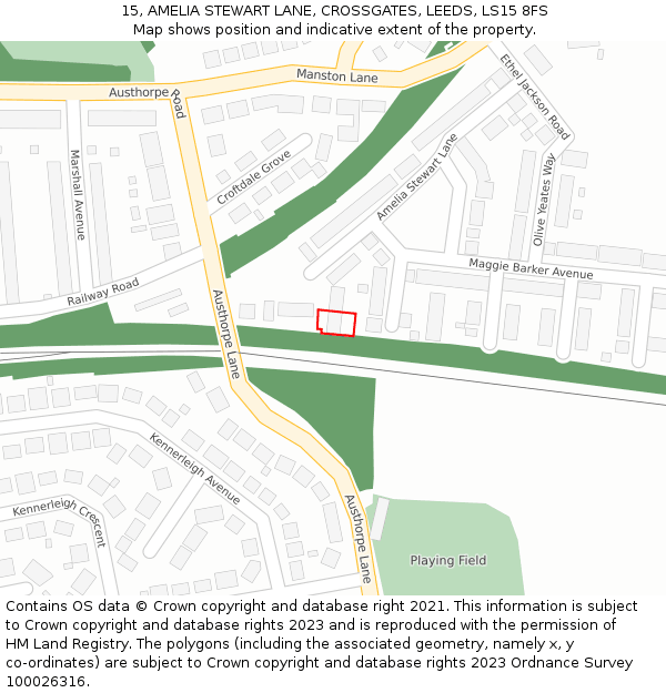 15, AMELIA STEWART LANE, CROSSGATES, LEEDS, LS15 8FS: Location map and indicative extent of plot