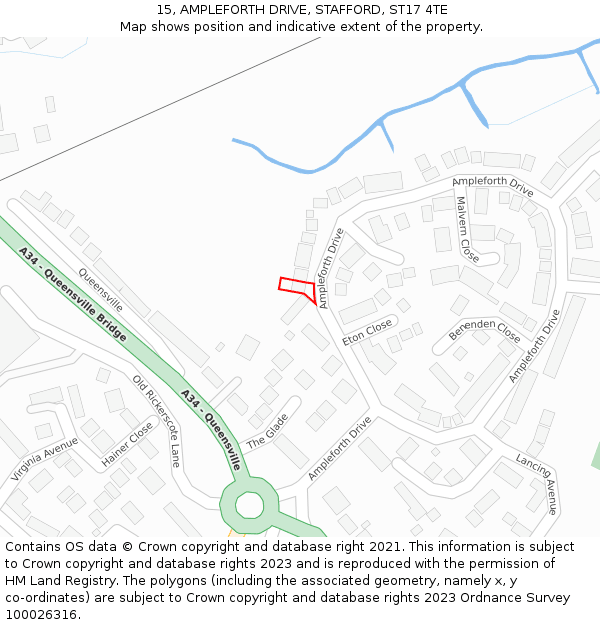 15, AMPLEFORTH DRIVE, STAFFORD, ST17 4TE: Location map and indicative extent of plot
