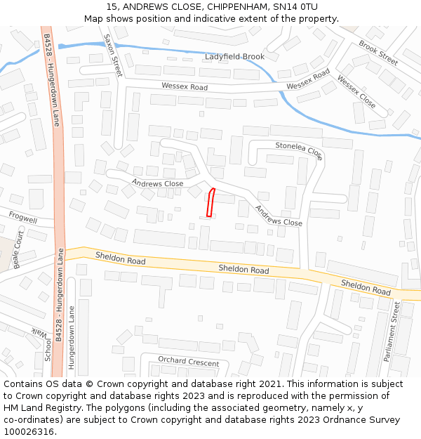 15, ANDREWS CLOSE, CHIPPENHAM, SN14 0TU: Location map and indicative extent of plot