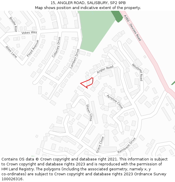 15, ANGLER ROAD, SALISBURY, SP2 9PB: Location map and indicative extent of plot