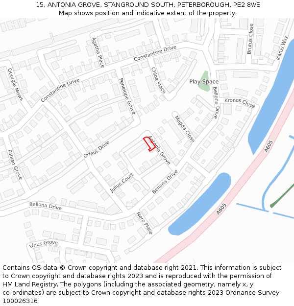 15, ANTONIA GROVE, STANGROUND SOUTH, PETERBOROUGH, PE2 8WE: Location map and indicative extent of plot