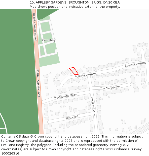 15, APPLEBY GARDENS, BROUGHTON, BRIGG, DN20 0BA: Location map and indicative extent of plot