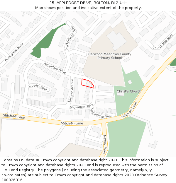 15, APPLEDORE DRIVE, BOLTON, BL2 4HH: Location map and indicative extent of plot
